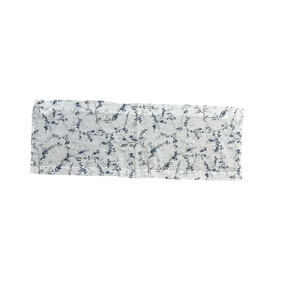 Pair of DKNY Cotton Floral Valances White Blue Gray Lightweight 2 Short Curtains